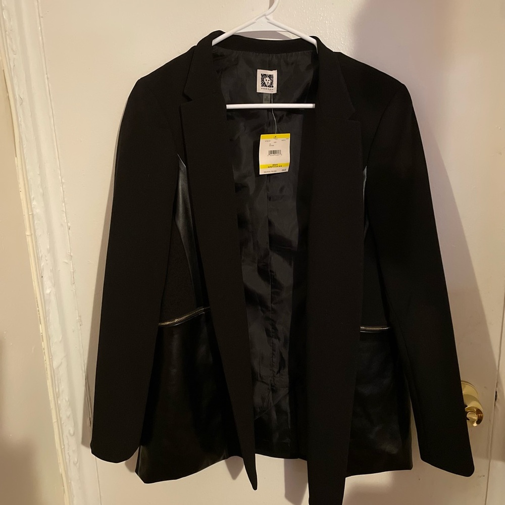Anne Klein Black Blazer with Faux Leather Pockets